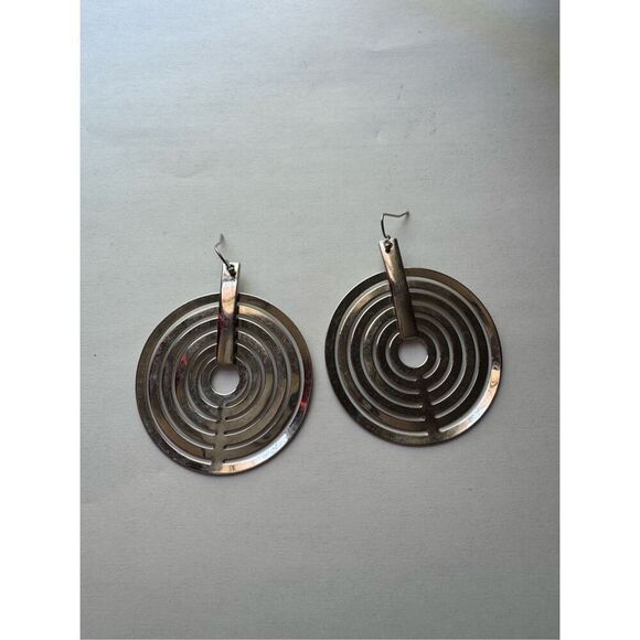 Y2K Vintage Womens Chunky Tiered Circle Disco Hoop Earrings Retro Glam 90s Groov - Picture 2 of 4